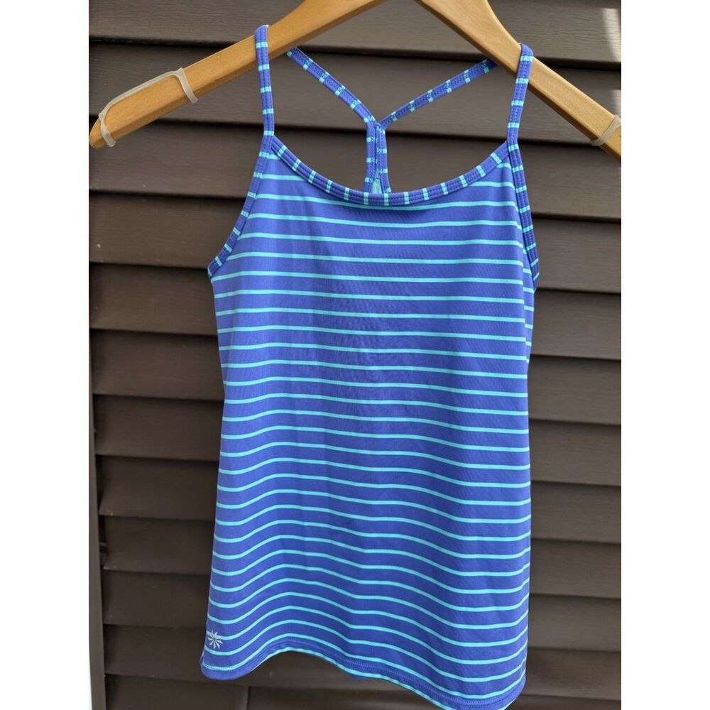 Athleta Girl Striped Racerback Tank Shelf Bra Purple Teal Activewear Top M/8-10